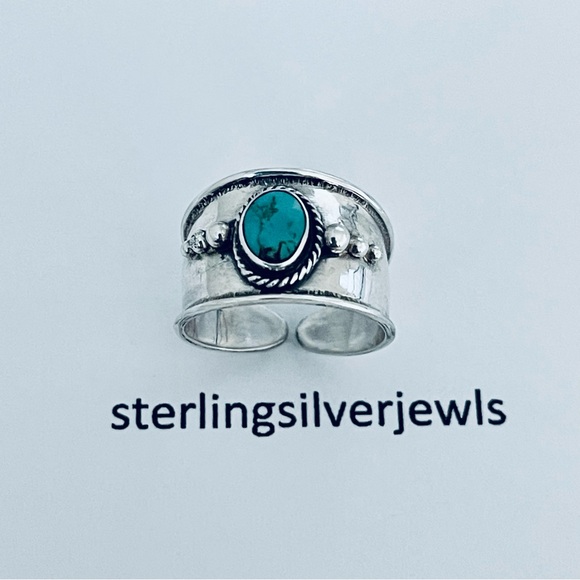 Sterling Silver Bali Style Genuine Turquoise Toe Ring, Silver Rings, Midi Ring - Picture 9 of 14